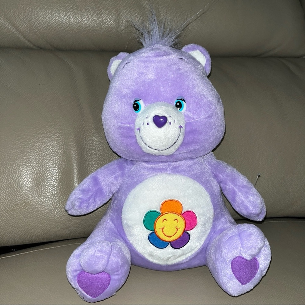 CARE BEAR HARMONY 14” PURPLE PLUSH 2004 stuffed toy animal multicolor sunflower